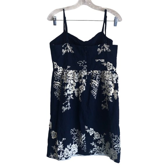 J. Crew Women's Cami Dress Size 10 Floral Embroidered Blue Lined Y2K Knee Length - Picture 2 of 9